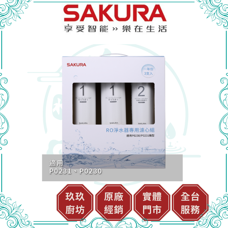 櫻花 SAKURA F-0191 RO淨水器專用濾心3支入(一年份)