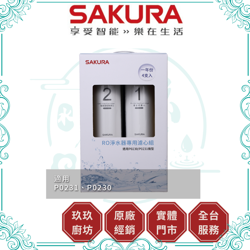 櫻花 SAKURA F-0192 RO淨水器專用濾心4支入(一年份)